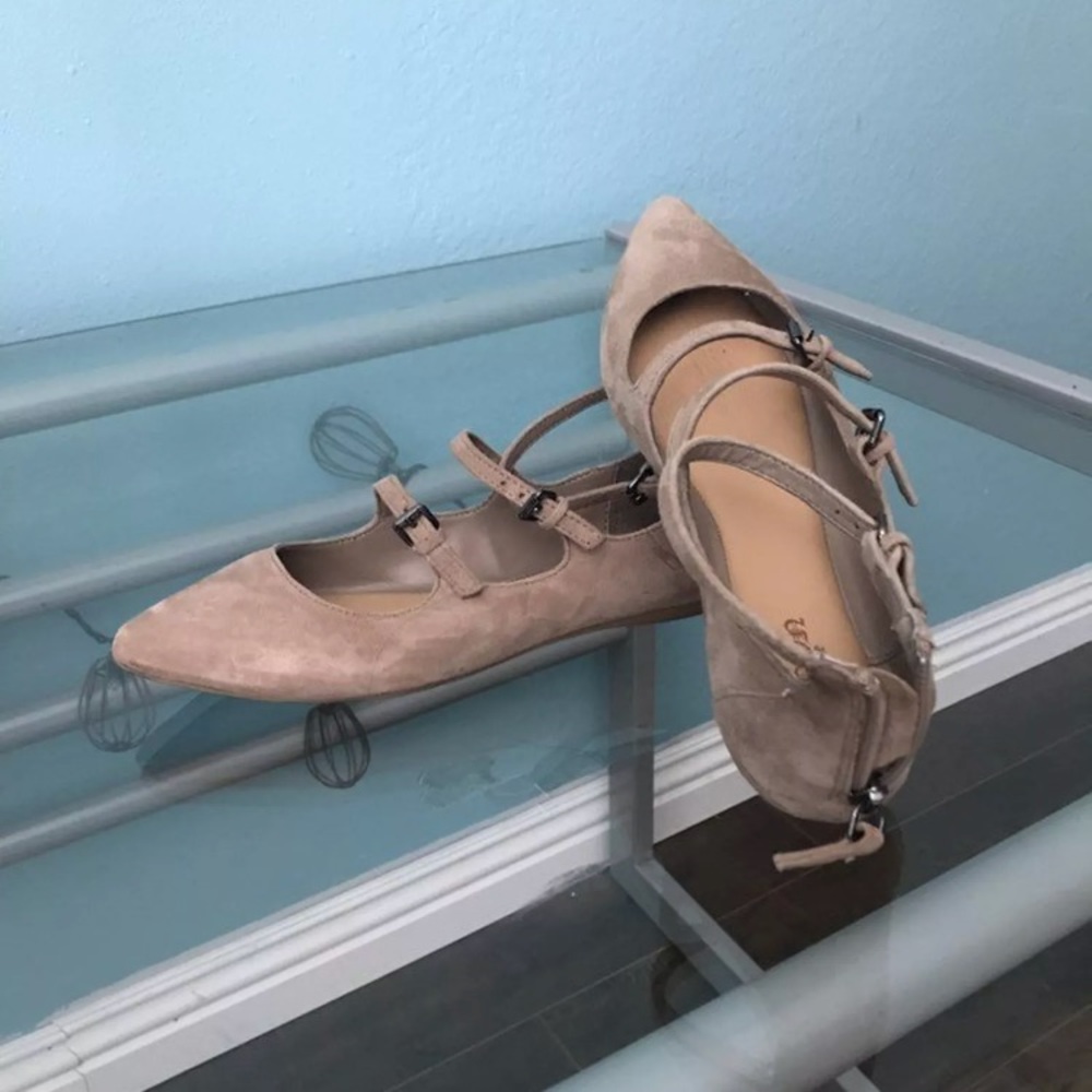 Taupe Faux Suede Buckle Flats